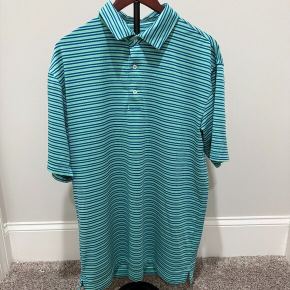 Onward Reserve Men's Performance Polo - Light Green/Navy Striped - Picture 1 of 4